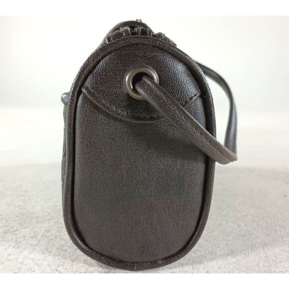 Brown Faux Leather Handbag with Eyehook Fastener - Picture 5 of 5